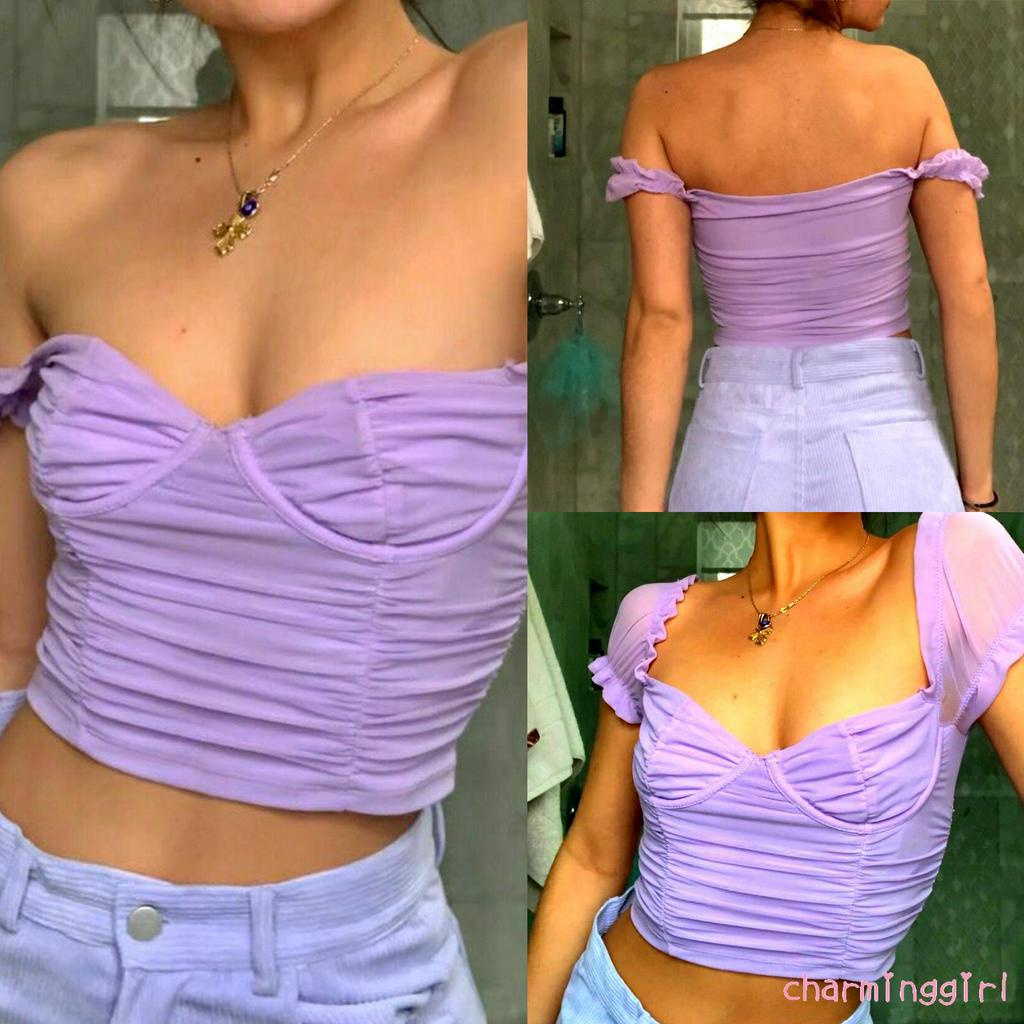 Áo Nữ Tay Ngắn Trễ Vai Thời Trang Quyến Rũ