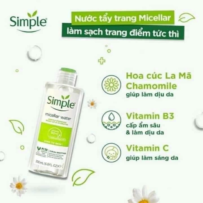 Nước Tẩy Trang Simple Cao Cấp 200ml mẫu mới - Chính Hãng