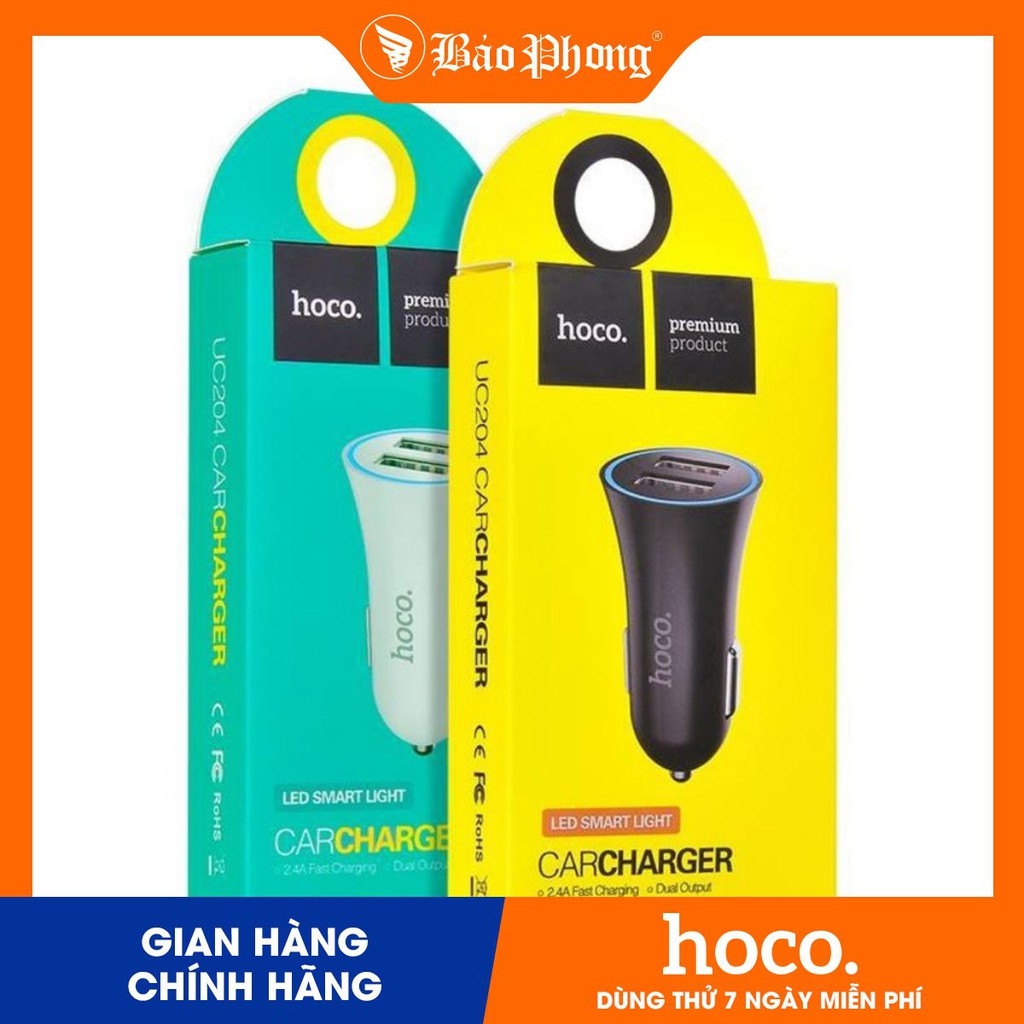 Tẩu Sạc xe hơi HOCO UC204 2 cổng USB Dành cho điện thoại iPhone iP Huawei Samsung Oppo Realme giá rẻ đẹp bền