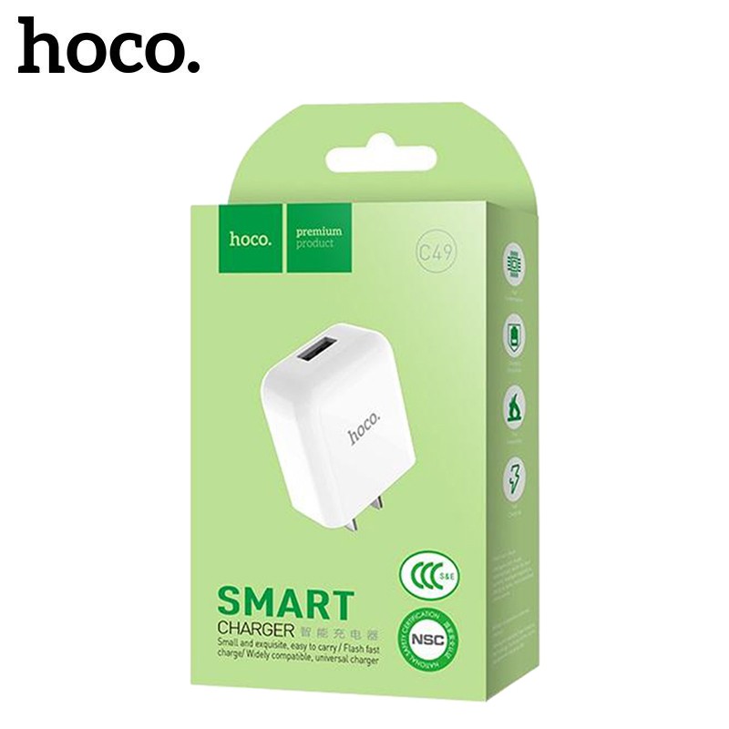 Củ sạc Hoco C49 sạc nhanh 5V/2A chân dẹt 1 cổng Usb chất liệu PC chống cháy cao cấp