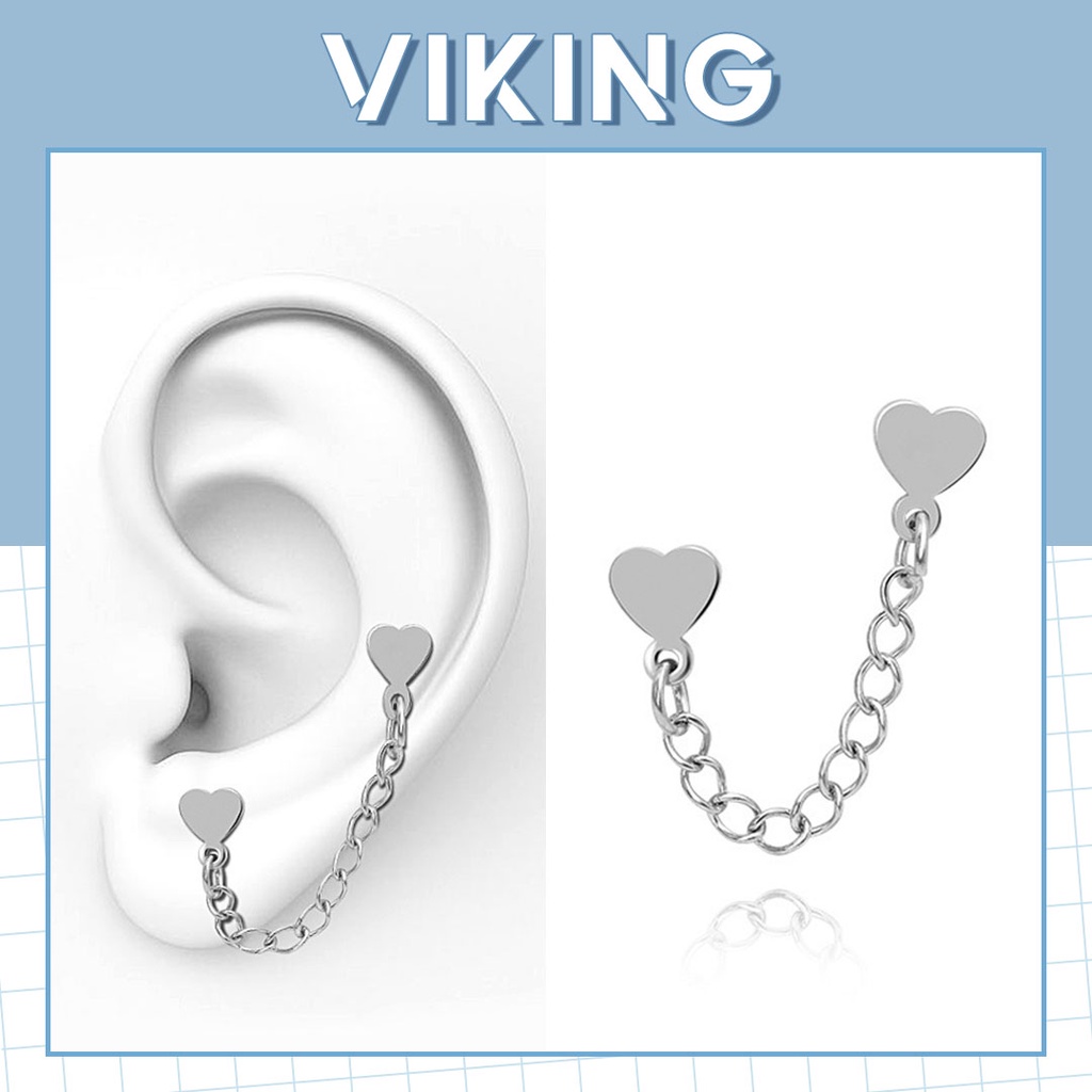 Khuyên Tai Bông Tai Nữ Xỏ 2 Lỗ Dáng Dây Trái Tim Thép Titan Không Gỉ C27