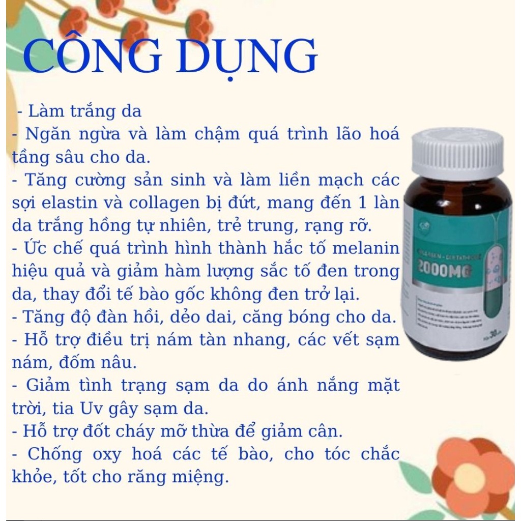 Viên Uống Trắng Da Collagen Gutathione 2000mg Da Trắng Tức Thì, Giúp Mờ Nám Sạm