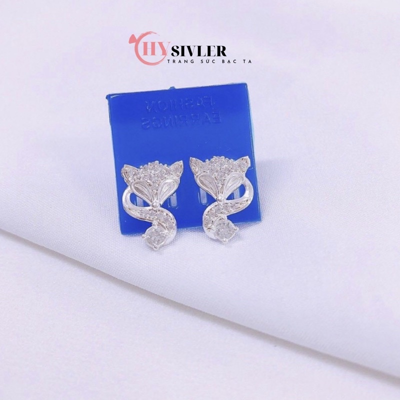 Bông tai bạc ta hình hồ ly đính đá may mắn bông tai nữ bạc thật giá rẻ CHY SILVER