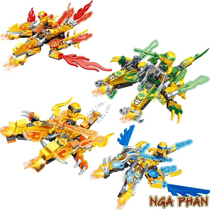 Ninja Cưỡi Rồng Hoàng Kim 2 Đầu Ninjago Đồ Chơi Xếp Hình Lắp Ráp MOC DIY