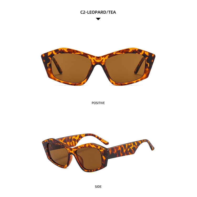 Kính râm gọng đa giác vân da báo thời trang cho nữ 2021