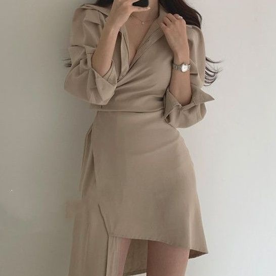 Đầm Sơ Mi Dáng Ôm Che Bụng Kiểu Pháp Thời Trang Xuân Thu Cho Nữ