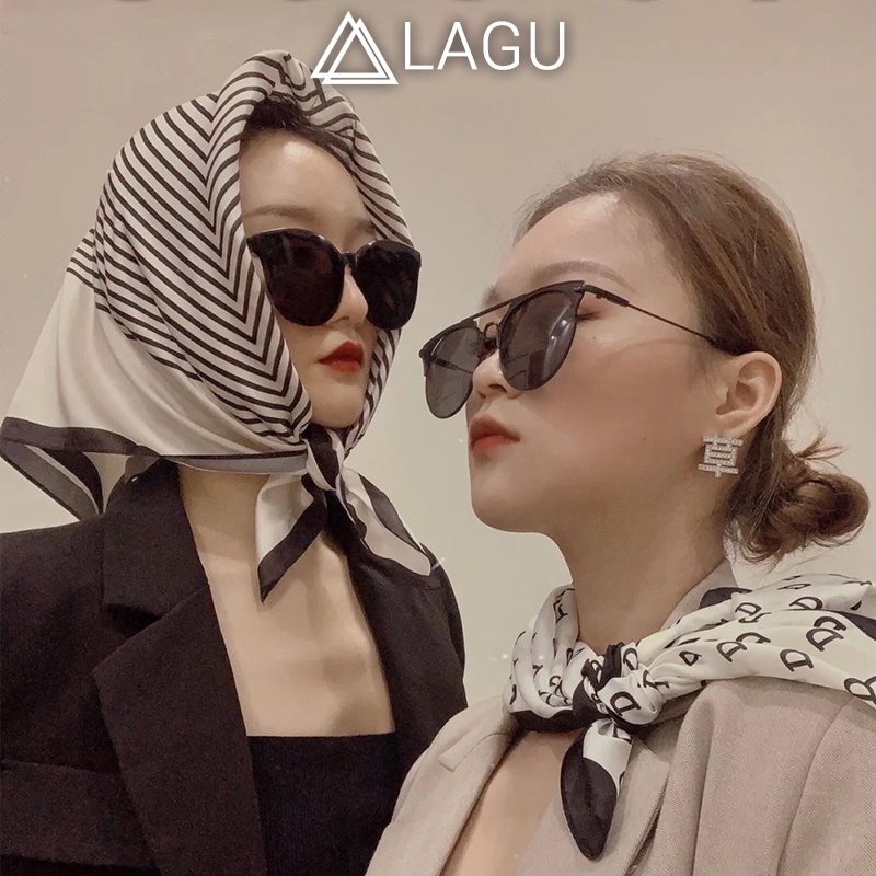 Khăn quàng cổ lụa vuông turban 90x90cm LAGU Accessories hoặc tiết sọc trắng đen sang trọng