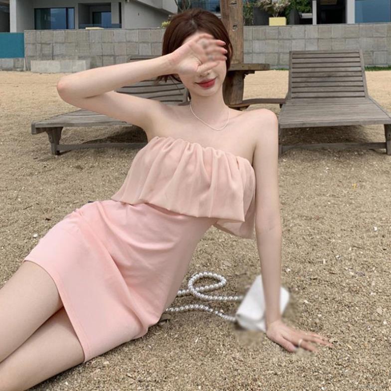 Đầm Cúp Ngực Ôm Body Phối Viền Bèo ( Hồng nữ tính) Thời Trang Quyến Rũ