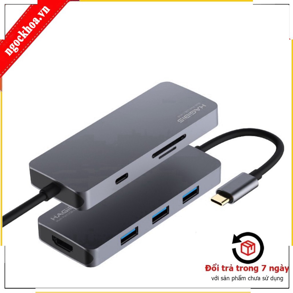 T- Cáp chuyển đổi Hagibis 7in1 USB-C to HDMI 4K/ USB 3.0/SD/micro SD/ PD0