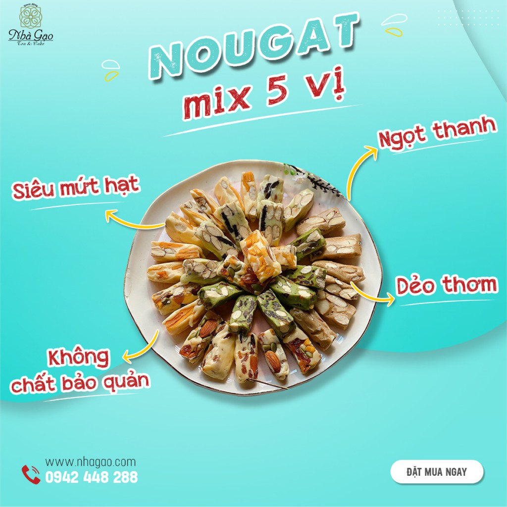 Kẹo nougat cao cấp mix 5 vị Nhà Gạo