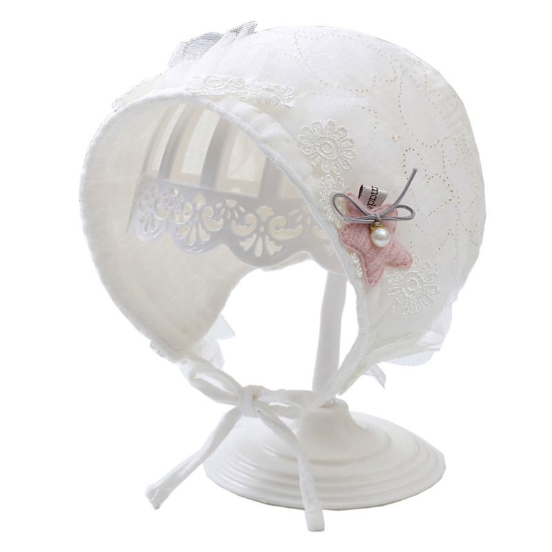 Nón ren buộc dây chất liệu cotton xinh xắn cho bé sơ sinh