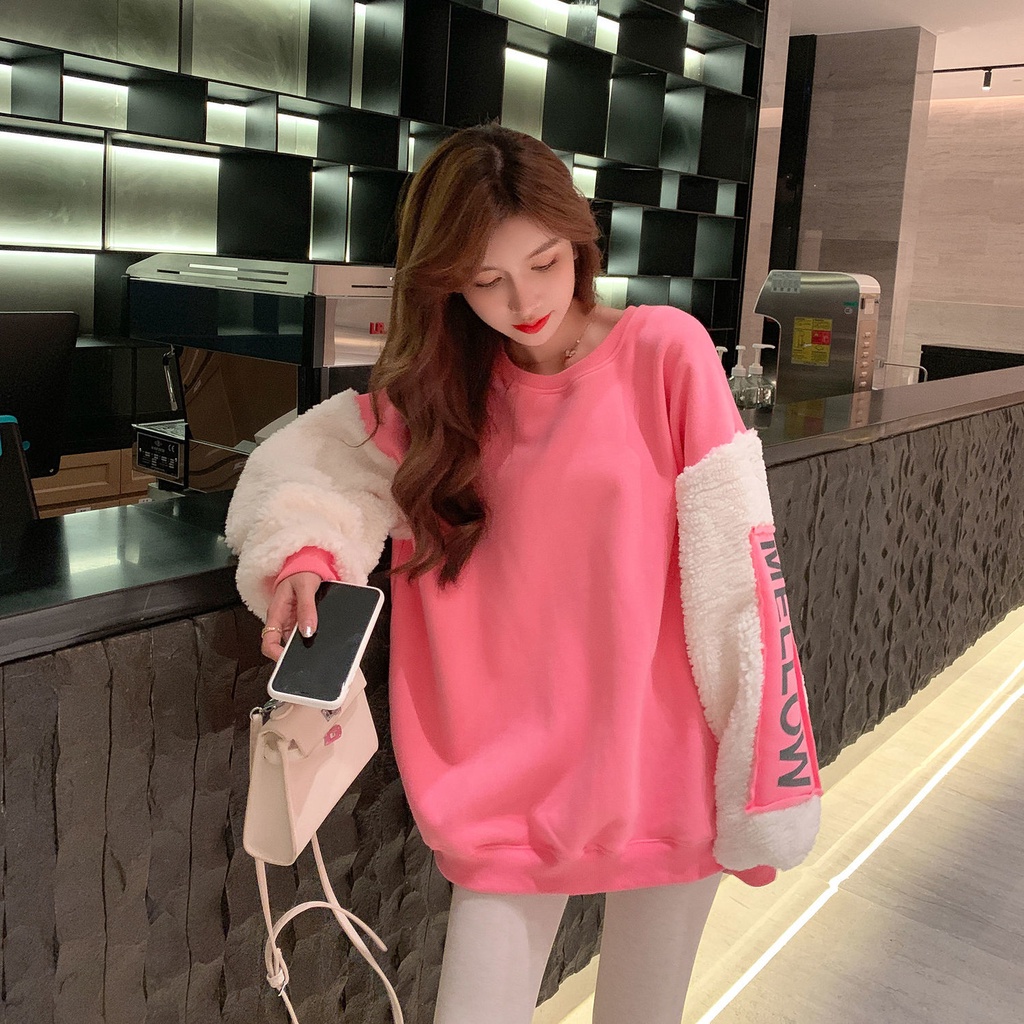 Áo Sweater Lông Cừu Cổ Tròn Dáng Dài Kiểu Hàn Quốc Thời Trang Mùa Đông Cho Nữ