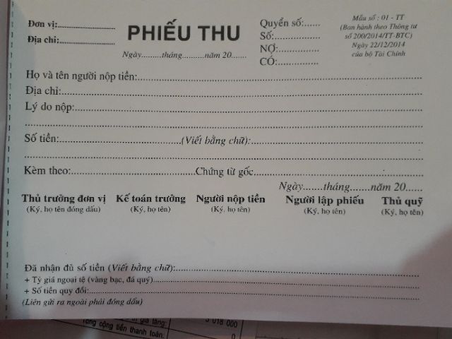 Phiếu thu chi A5 2 liên 60 tờ -100 tờ