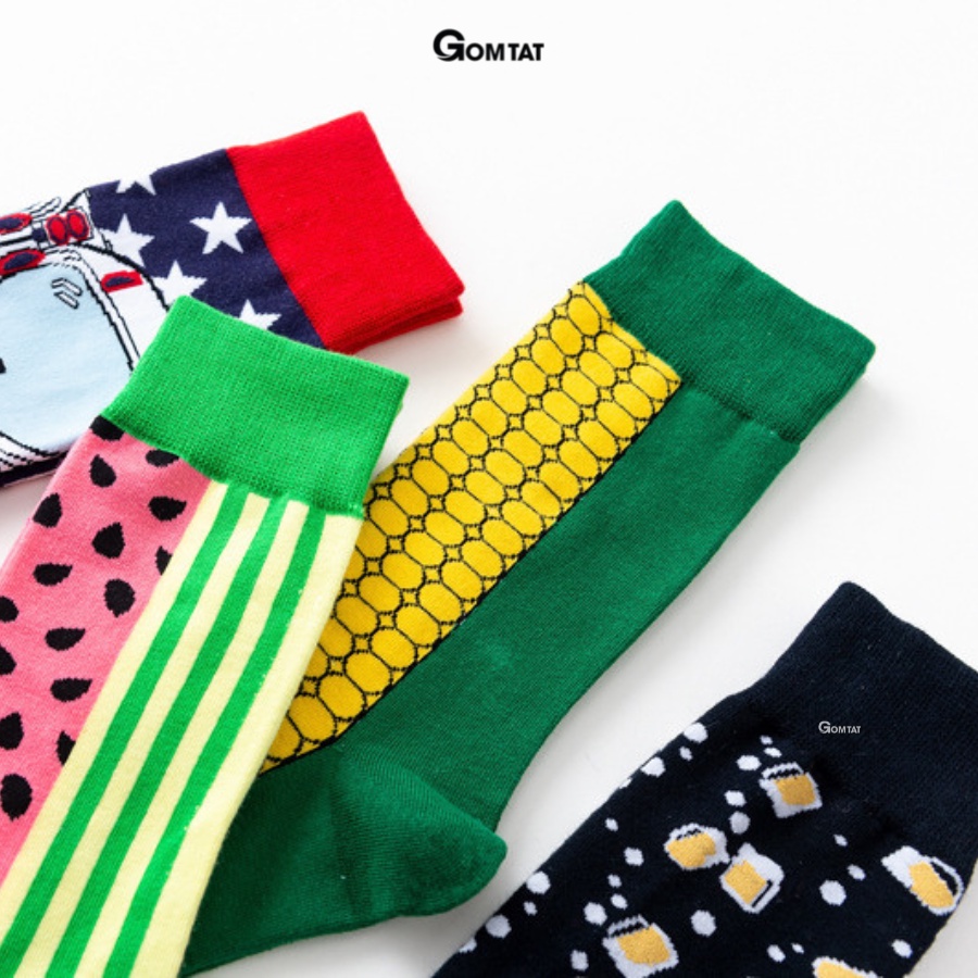 Tất vớ cổ cao nam nữ GOMTAT họa tiết dễ thương, chất liệu cotton cao cấp mềm mại êm chân, hút ẩm thoáng khí  -FUJI