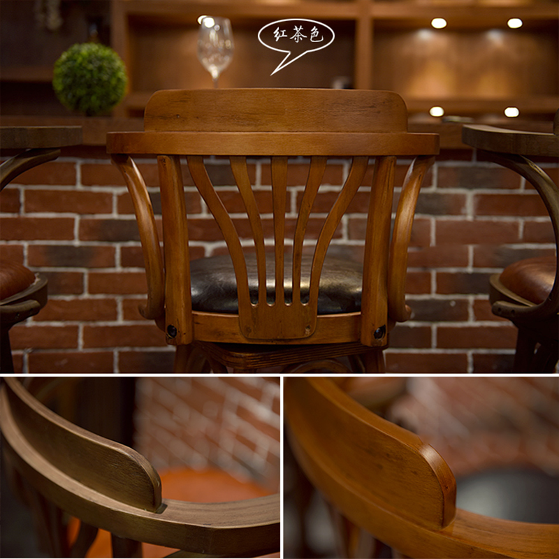 Quầy bar Mỹ ghế cao bàn chân Ghế Bar Đỏ ròng Bắc Âu quán cà phê quầy bar có thể xoay Ghế bar gỗ rắn