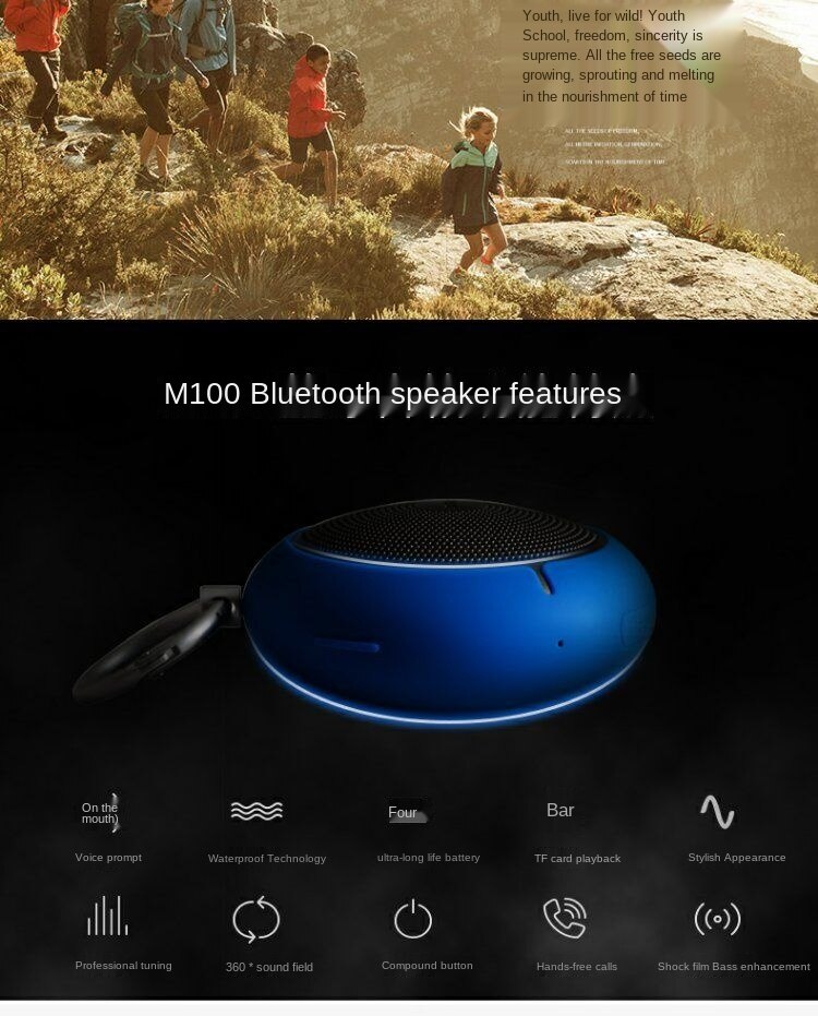 Điện thoại di động mini Edifier M100 Loa nhỏ ngoài trời Loa siêu trầm Loa Bluetooth không dây TTc5. Thẻ loa Bluetooth không dây Edifier M100 loa siêu trầm ngoài trời âm thanh nổi mini di động ngoài trời Xe hơi không thấm nước