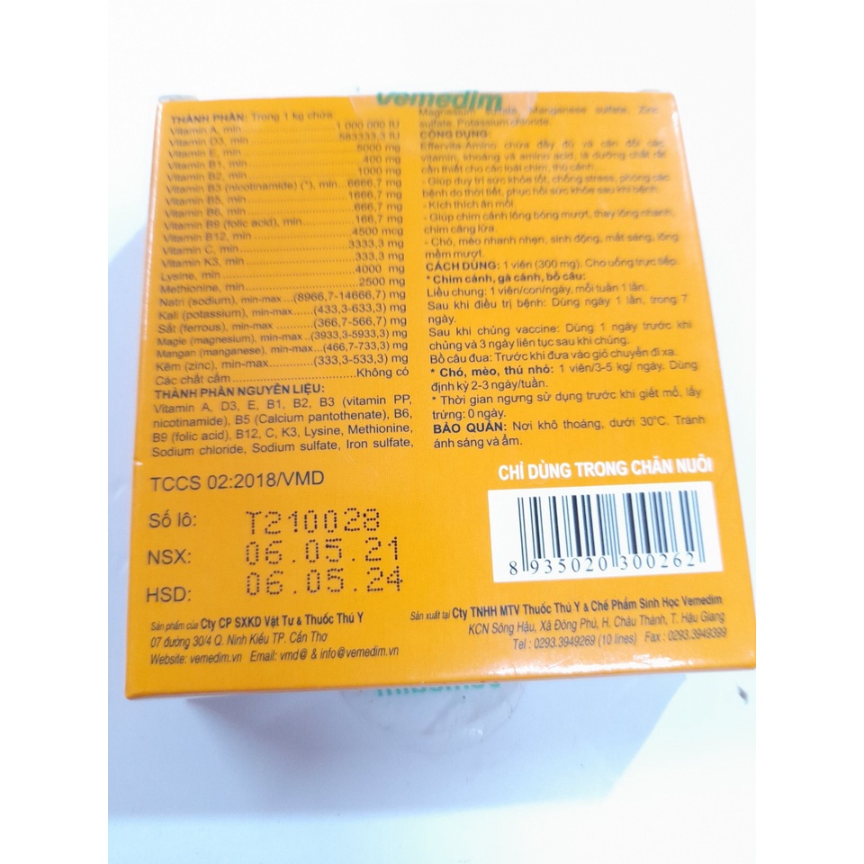 (Hộp 10viên)Amino- Vitamin tổng hợp dành cho chim gà cảnh, thú cảnh: chó mèo bổ sung vitamin, tăng cường hệ miễn dịch