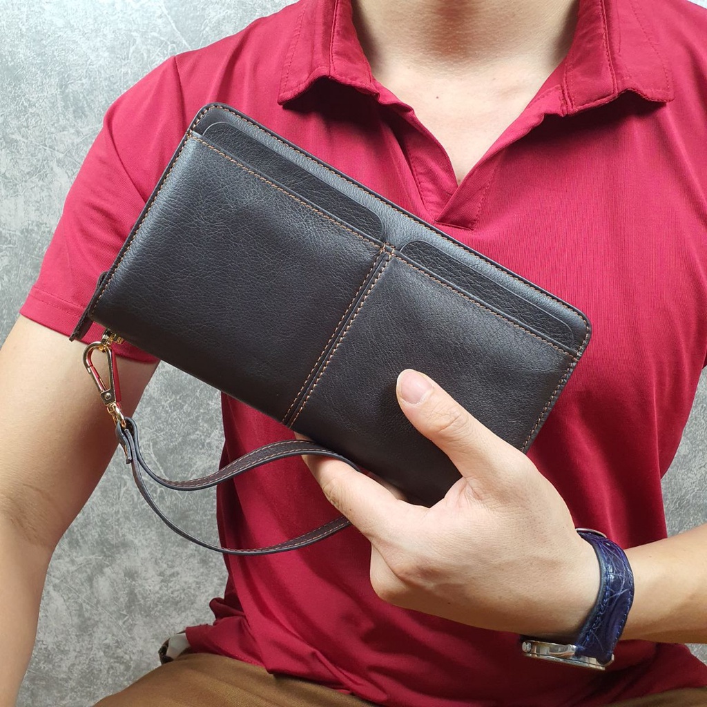 Clutch cầm tay nam da bò thật; Ví dài nam CL141LEA  - 100% da bò thật, Bảo hành 3 năm
