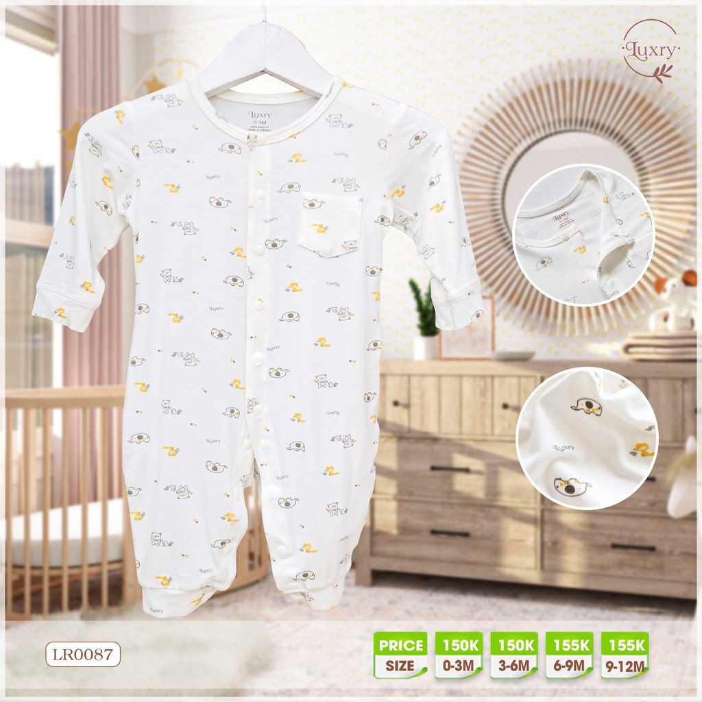 Bộ body họa tiết voi nâu dài tay cho trẻ sơ sinh nhà Luxry
