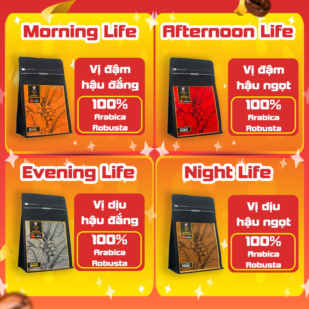 Cà phê Đồi Cà rang xay nguyên chất Morning Life cà phê pha phin.  Túi 250g, 500g, 1kg. Tặng TÚI THƠM | BigBuy360 - bigbuy360.vn