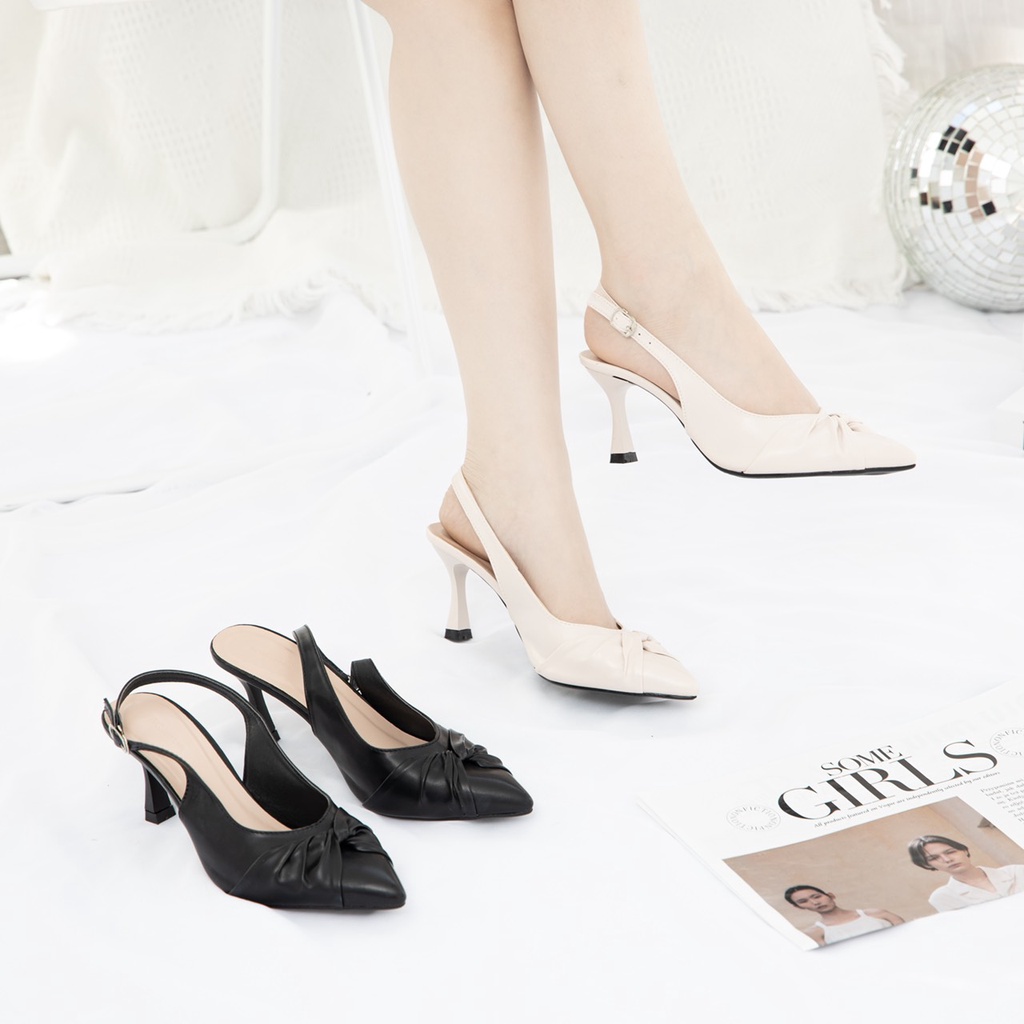 Giày MWC 3991 - Giày Cao Gót Nữ Che Ngón Chân Trang Trí Xoắn Nơ Gót Nhọn