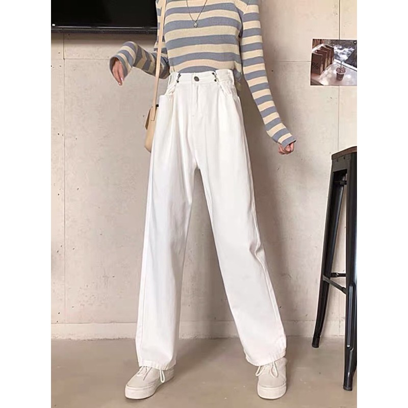 (ORDER) Quần jeans ulzzang ống rộng có nút nhỏ eo quần size đến 4XL có loại lót lông