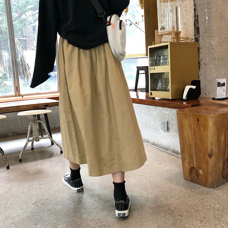 Chân váy kaki phối vạt dúm tầng bèo, đầm dáng ngắn xòe chữ A cạp chun cao thun trơn ulzzang HOT | BigBuy360 - bigbuy360.vn