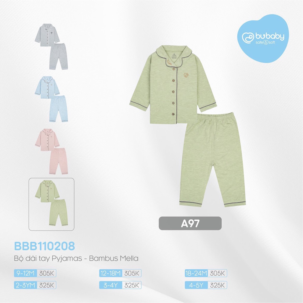 [CHÍNH HÃNG] Bộ quần áo dài tay Pyjama chất liệu mềm mại Bambus Mella trẻ em Bu