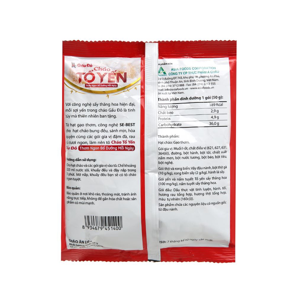 [HSD T11-2023] COMBO 5 gói Cháo tổ yến Gấu Đỏ vị thịt bằm 50g/gói