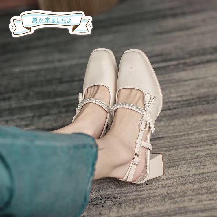 Giày Cao Gót Sandal Nữ 5 Phân Đính Nơ Bít Mũi