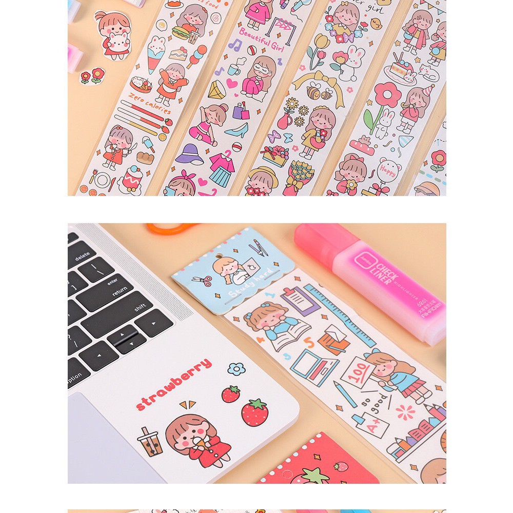 Sticker washi dán dài trang trí sổ,laptop,điện thoại dễ thương kích thước 39.5x6.6cm