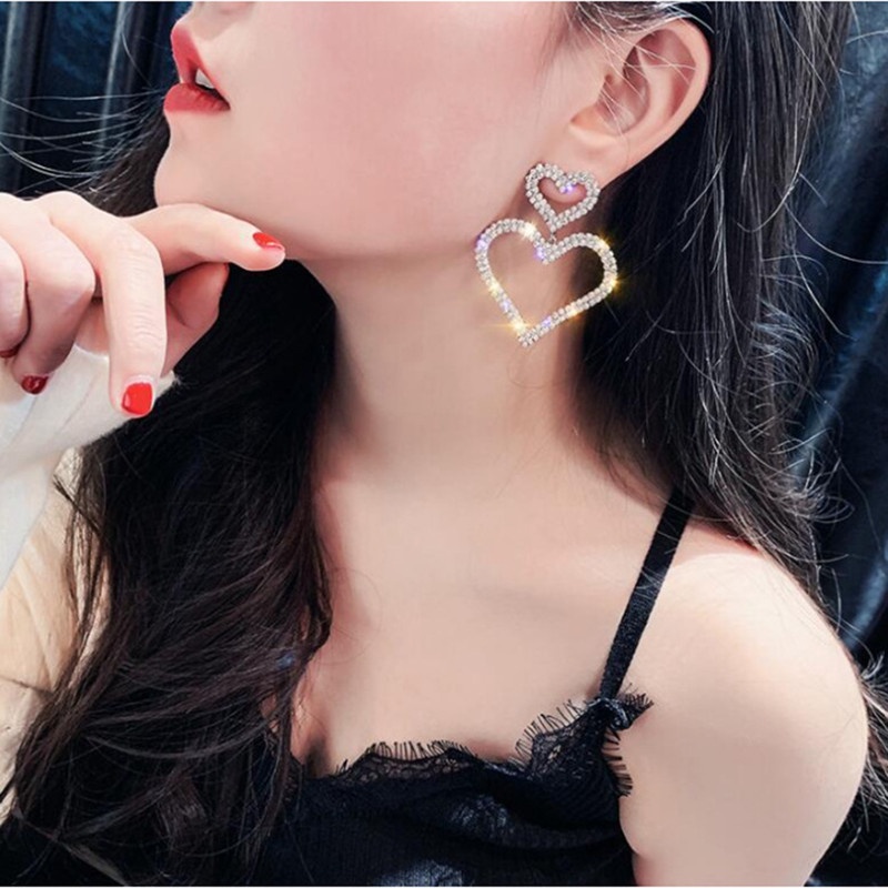 Đôi Khuyên Tai Hình Trái Tim Đính Đá Và Ngọc Trai Sang Trọng Cho Nữ
