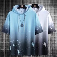 Áo hoodie tay ngắn in họa tiết mực loang thời trang mùa hè cho nam size m-5xl