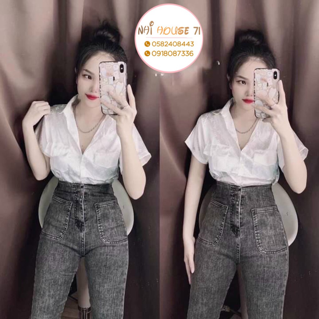 [Freeship 50k] Áo Kiểu Sơ Mi Nữ NHISTORE Cổ Bẻ Chất Tơ Tằm Sọc Tay Ngắn Form Rộng Họa Tiết Thời Thượng Dưới 57KG