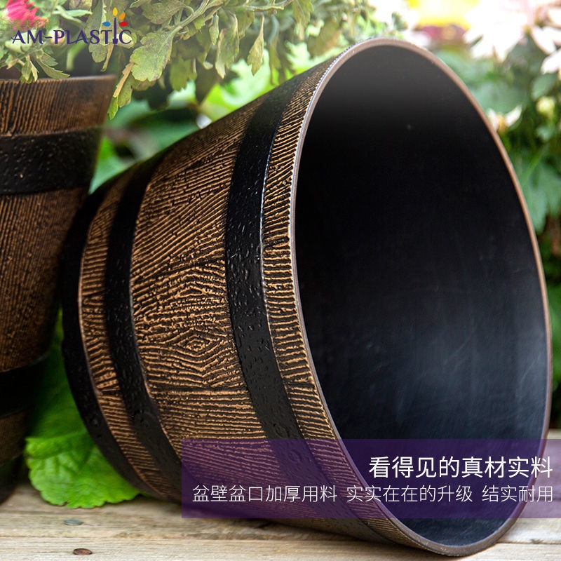 Chậu Hoa Bằng Nhựa Resin Giả Gỗ Dày Dặn Kích Thước Lớn