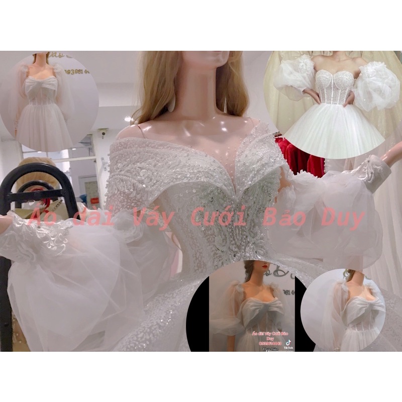 Tay váy cưới loại phồng đính hạt