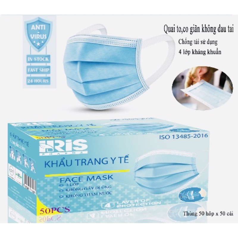 Khẩu trang y tế chống đau tai Iris pharma hộp 50 cái 4 lớp kháng khuẩn | BigBuy360 - bigbuy360.vn