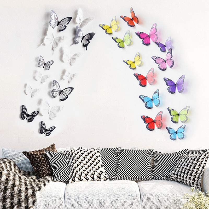 Set 18 sticker dán tường hình bươm bướm 3D dùng trang trí nhà cửa