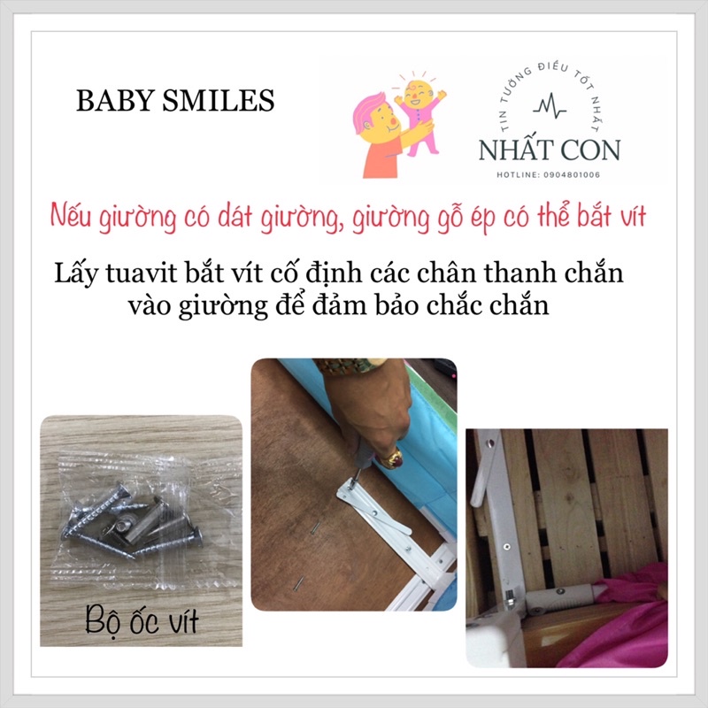 (ĐỦ SIZE) Thanh Chắn Giường Baby Smiles độ cao 62-82cm