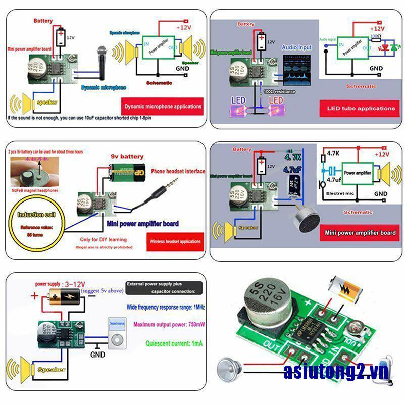 Bảng Mạch Khuếch Đại Âm Thanh Mini Dc 3v ~ 12v 5v 6v Lm386