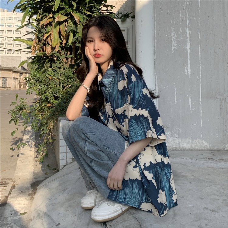 Áo Sơ Mi Ngắn Tay Dáng Rộng In Họa Tiết Cá Tính Theo Phong Cách Mùa Hè Dành Cho Nữ