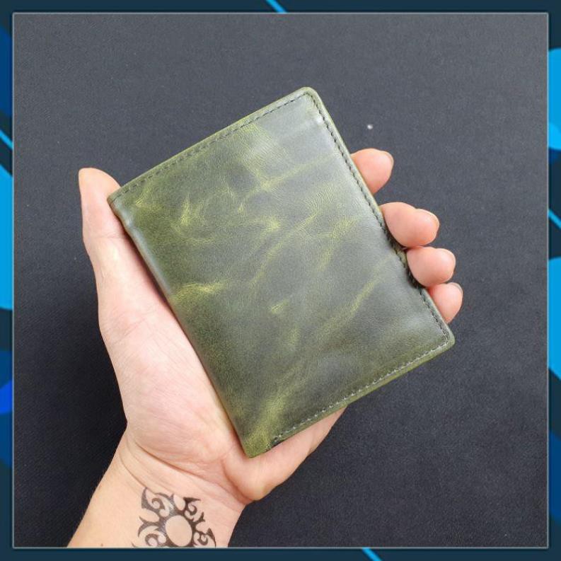 Ví da Pullup wax WS107 Xanh Olive - 100% da bò thật, BH 3 năm