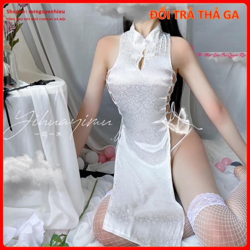 Bộ đồ ngủ cosplay sexy cô gái thượng hải, Sườn xám dáng dài đan dây 2 bên hông siêu gợi cảm - Mã SXD120  - QUIN BEE | BigBuy360 - bigbuy360.vn
