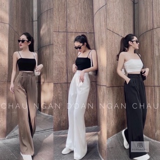 Quần ống suông rộng nữ cạp chun sau , quần ống rộng dáng dài khoá trước vải Ruby chất mềm mịn