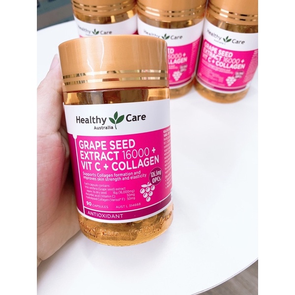 Healthy Care Tinh chất nho Grape Seed Extract 16000 + Vit C + Collagen 90 viên