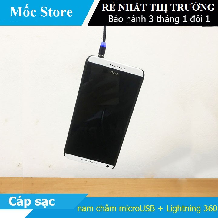 Cáp sạc từ hút nam châm 3 đầu Iphone | micro USB | Type C xoay 360 độ dây dù,có LED cao cấp