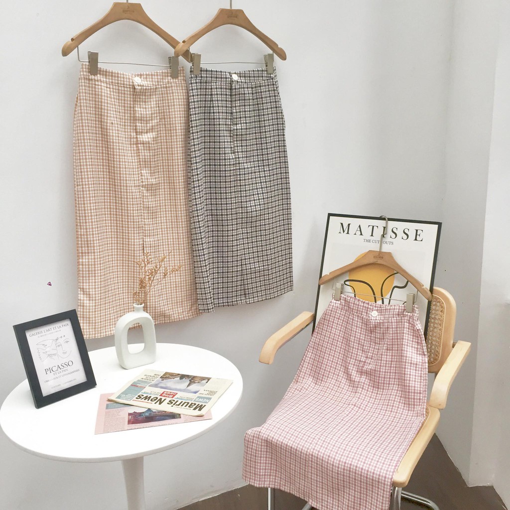 [Mã WABRWA8 giảm 15% đơn 99k] Chân váy kẻ caro chun sau xẻ trước dài 41v11 by germe | BigBuy360 - bigbuy360.vn