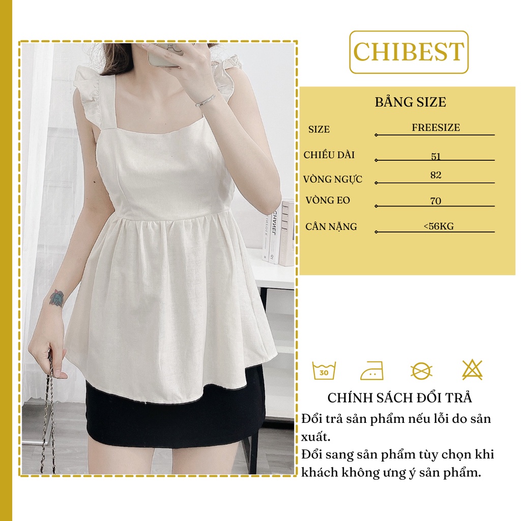 Áo kiểu chất liệu linen 2 dây bèo buộc nơ lưng CHIBEST DAB77
