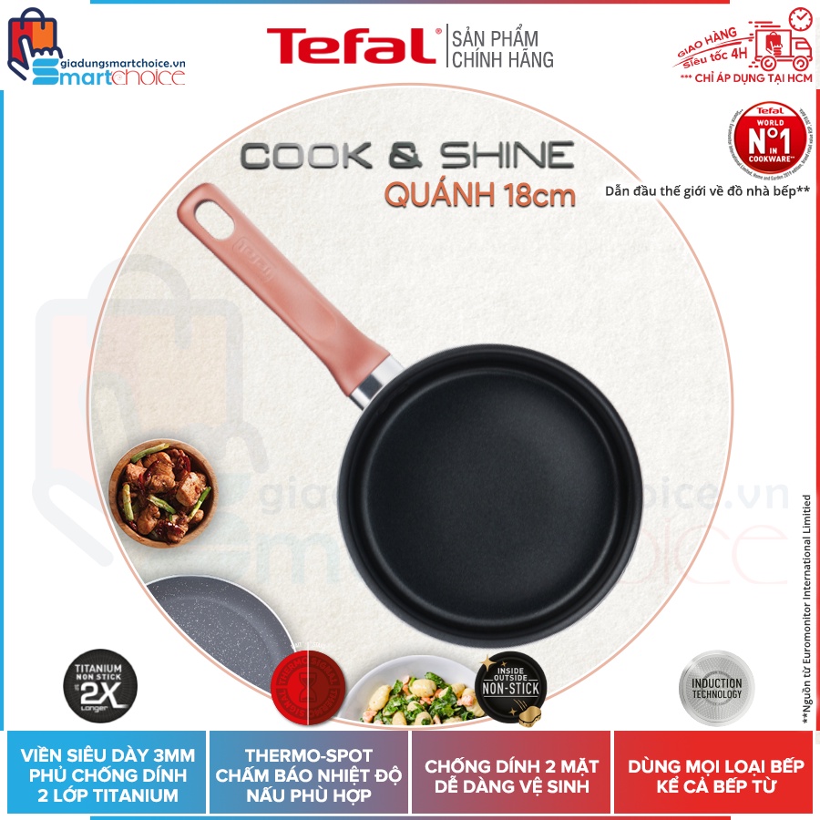 Bộ nồi chảo Tefal Cook & Shine 6 món ,Dày 3mm, dùng bếp từ