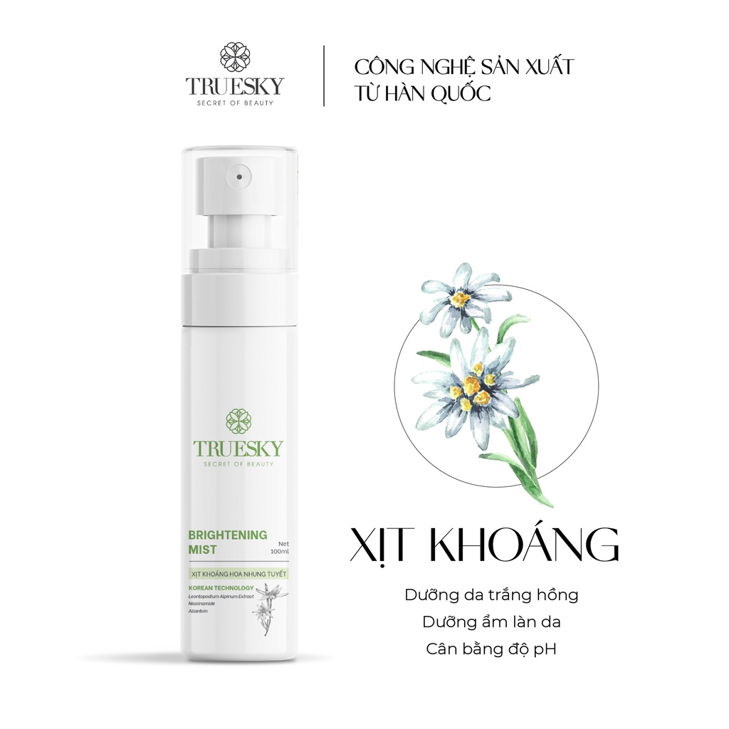 Xịt khoáng hoa nhung tuyết Truesky giúp dưỡng ẩm và cân bằng độ pH da 100ml - Brightening Mist